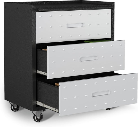 Tool Storage Cabinet, Rolling Tool Cabinet with 3 Drawers, Metal Storage Cabinet for Garage, Tool Room, Assembly Required(Black and Gray)