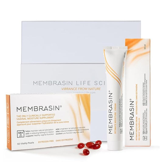 Membrasin Starter Pack: Vitality Pearls & Intimate Moisture Cream | 30-Day Supply | Estrogen-Free Menopause Support for Women | Natural Lubrication, Healthy pH, & Dryness, Itching, & Burning Relief