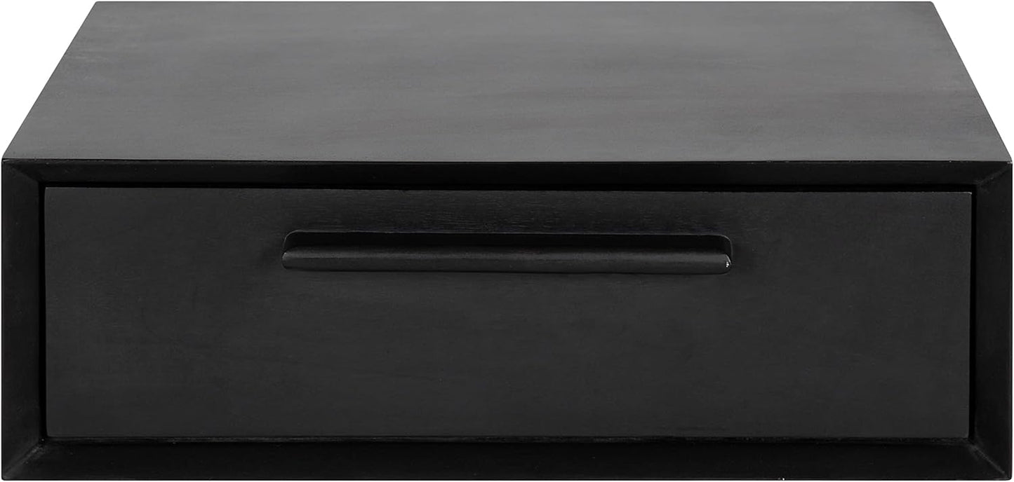 Kate and Laurel McCutcheon Floating Wood Storage Shelf, 18 x 12 x 6, Black, Decorative Transitional Floating Bedroom Nightstand with a Concealed Cubby Compartment