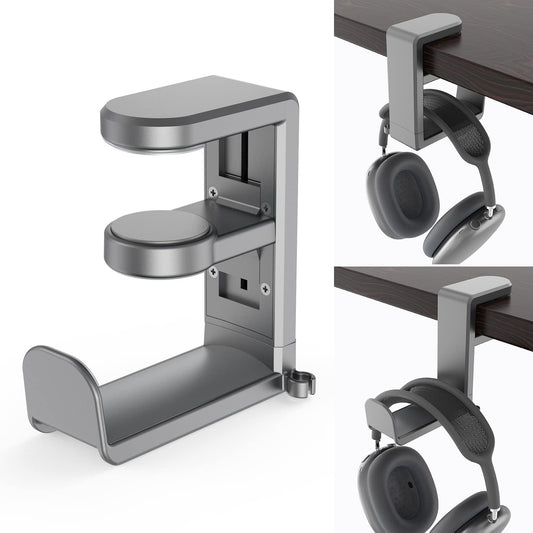EURPMASK PC Gaming Headset Stand - Adjustable Clamp-on Headphone Holder, 360 Degree Swivel & Cable Clip Organizer - Space Grey