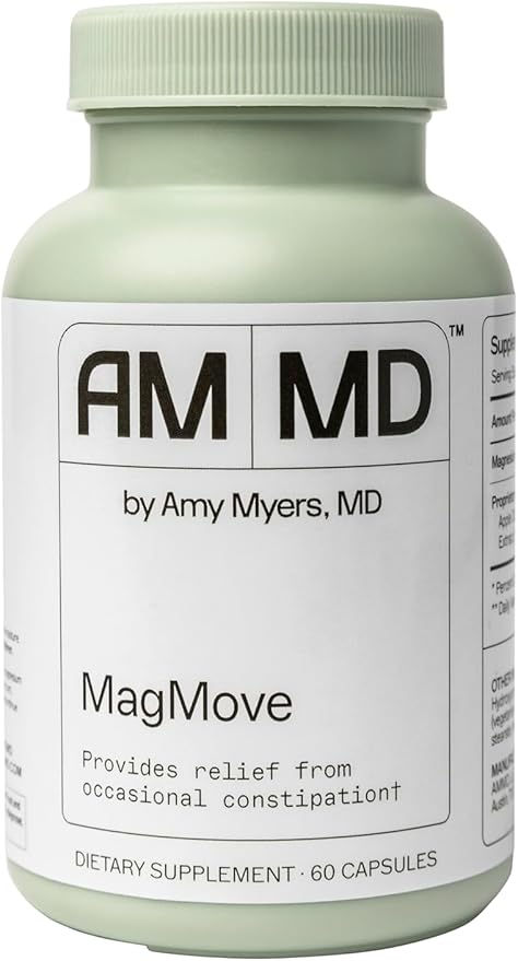 Amy Myers MD MagMove - Supports Healthy Bowel Movements - Magnesium Supplement for Gut Motility - with ACV, Artichoke & Ginger - 60 Capsules (30 Servings)