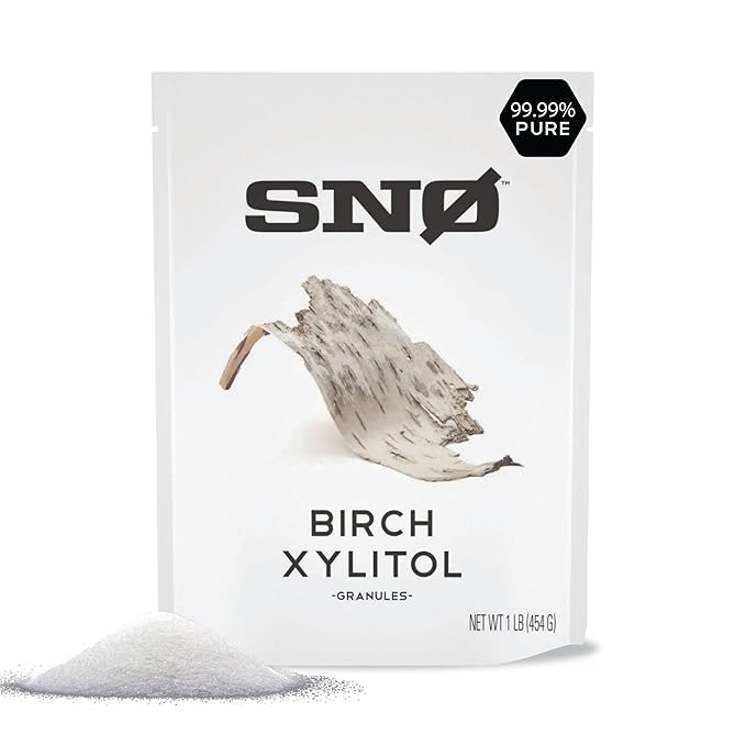 SNO Pure Birch Xylitol Sweetener - 1lb Resealable Bag | Low Calorie, Non-GMO, Gluten-Free, Vegan, Kosher | Paleo, Diabetic, & Keto-Friendly | Pharmaceutical Grade, No Aftertaste Sugar Substitute
