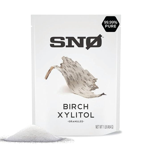 SNO Pure Birch Xylitol Sweetener - 1lb Resealable Bag | Low Calorie, Non-GMO, Gluten-Free, Vegan, Kosher | Paleo, Diabetic, & Keto-Friendly | Pharmaceutical Grade, No Aftertaste Sugar Substitute