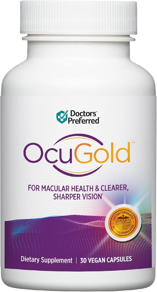 DOCTORS' PREFERRED Clinical-Grade OcuGold Eye Vitamins with Lutein and Zeaxanthin for Macula & Retina Health, Digital Eye Strain, Eye Fatigue and Visual Performance - 30 Vegan Capsules