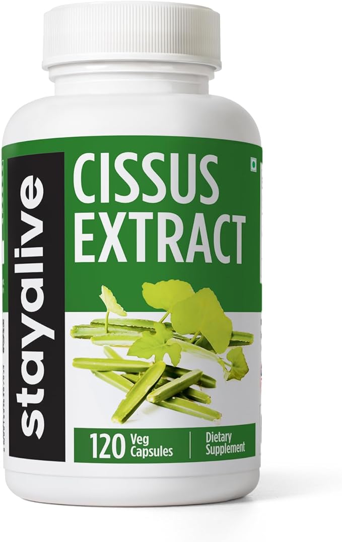 STAY ALIVE Cissus Quadrangularis Supplement 1000mg, 120 Pills, Pure Extract Powder with 40% Ketosterones, Non-GMO and Gluten-Free Cissus Extract Capsules for Men and Women