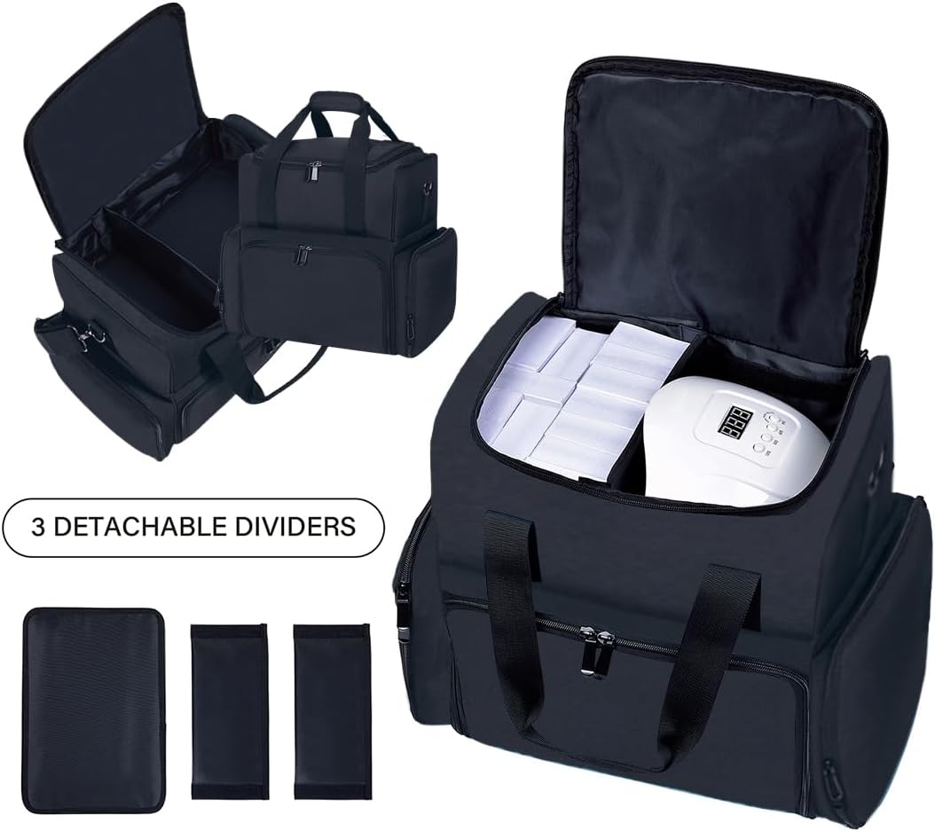 Large Makeup Cosmetic Bag with 3 Removable Case and 2 Removable Dividers Double Layer Travel Storage Organizer, Makeup Brushes Storage Section Black