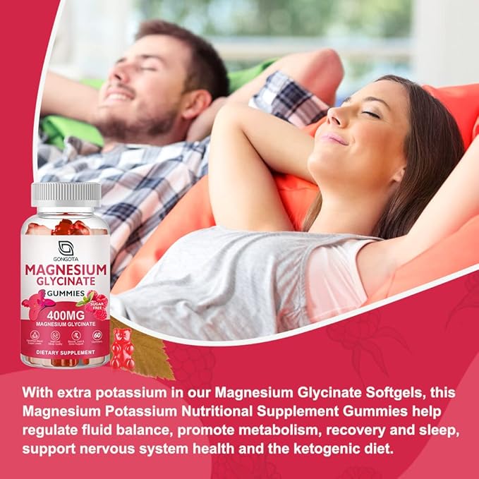 Magnesium Glycinate Gummies 400 mg with 100 mg Composite magnesium - Chelated Magnesium Potassium Supplement with Vitamin D, B6 Supports Calm, Sleep, Memory & Muscle Cramps,Sugar Free - 180 Gummies