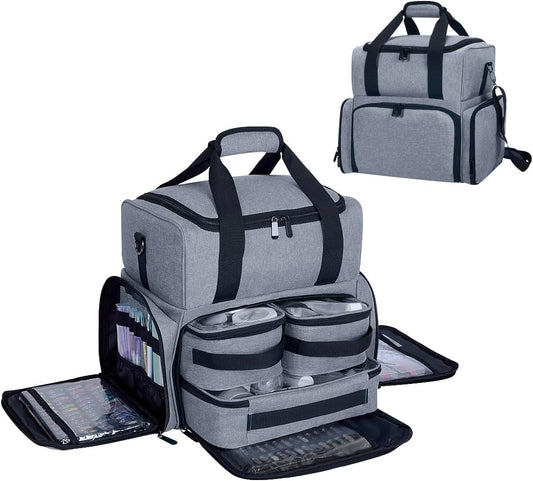 Large Makeup Cosmetic Bag with 3 Removable Case and 2 Removable Dividers Double Layer Travel Storage Organizer, Makeup Brushes Storage Section Grey