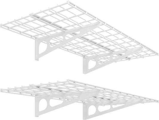 FLEXIMOUNTS 2-Pack 2x4ft 24-inch-by-48-inch Wall Shelf Garage Storage Rack Wall Mounted Floating Shelves, White, Classic Series
