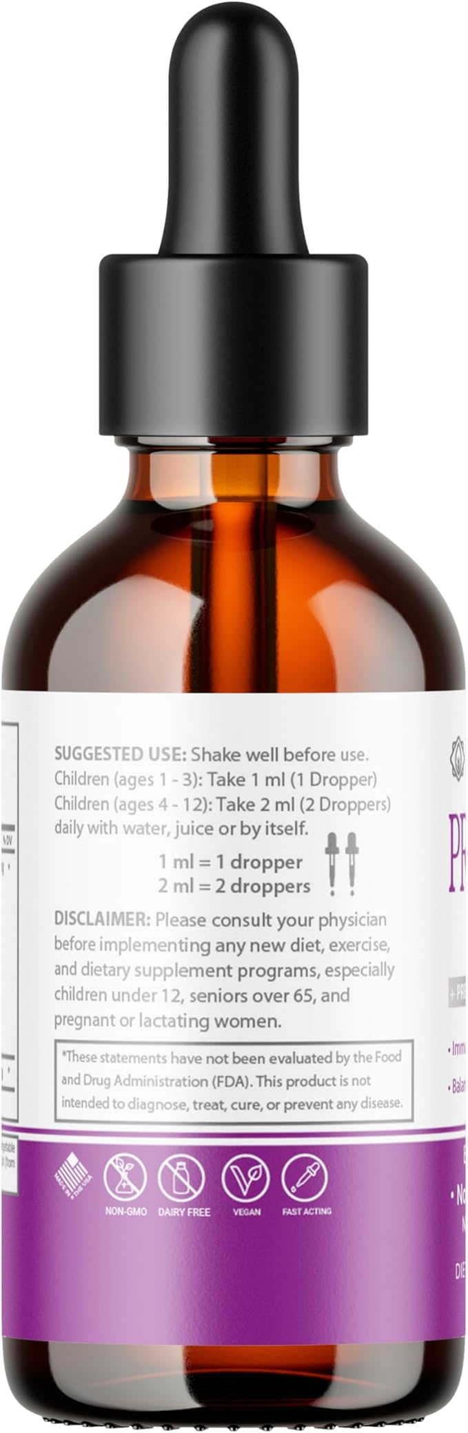 Liquid Probiotics for Kids & Toddlers | + Prebiotic + Ginger Root | Acidophilus Probiotic | Dairy Free | Vegan | Non-GMO | Gluten Free | 30-60 Servings