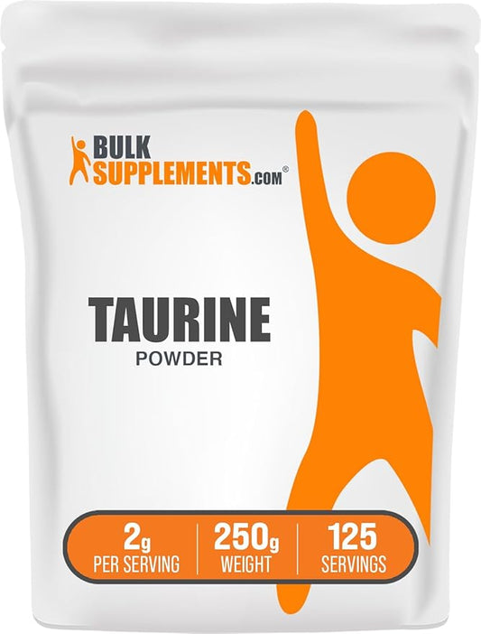 BulkSupplements.com Taurine Powder - Taurine Supplement, Amino Acid Supplement for Energy - Unflavored & Gluten Free, 2g per Serving, 250g (8.8 oz) (Pack of 1)