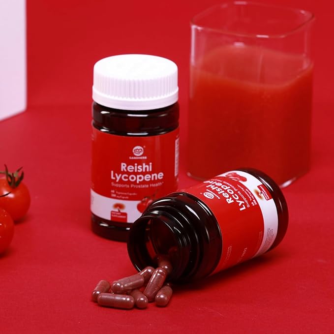 Lycopene Supplement 100mg, Natural Tomato Extract with Reishi Mushroom 200mg, Mushroom Capsule for Immune Health, Gluten-Free, Non-GMO, Vegan, 60 Rapid Release Capsules