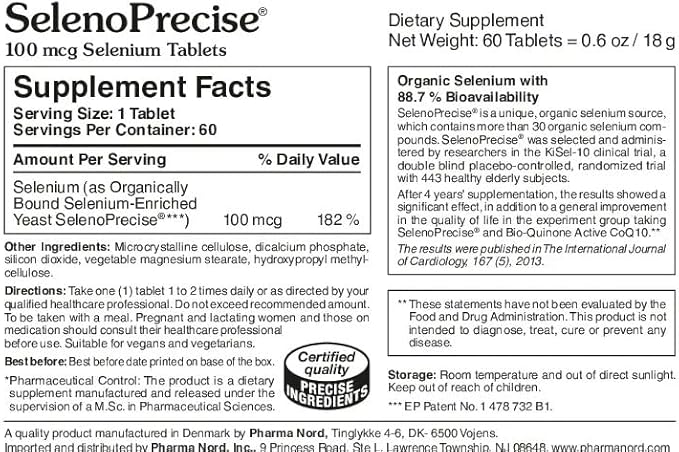 SelenoPrecise | World's Only Pharmaceutical-Grade Organic Selenium Supplement | Guaranteed 88.7% Absorption | Thyroid Support, Immune System, Prostate Protection & Heart Health | Selenium 100 mcg tabs