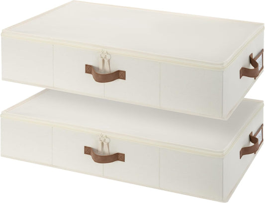 StorageWorks Underbed Storage with Lid, 2-Pack Under Bed Storage Containers for Clothes, Bedding, and Sweaters, Beige