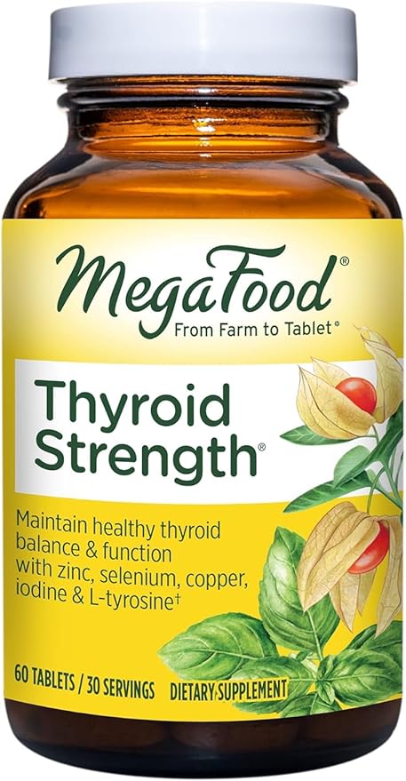 MegaFood Thyroid Strength - Mineral Supplement - Thyroid Support for Women with Ashwagandha, Zinc, Selenium, Copper, Iodine & L-Tyrosine & Herb Blend - Vegetarian - 60 Tabs (30 Servings)