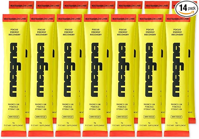 Magna Electrolyte Powder Drink Mix for Hydration, Energy & Focus Support with Magnesium L Threonate, Malate & Glycinate, Sodium, Potassium, Vitamin D, B6 & B12, Watermelon Lime Flavor, 14 Servings