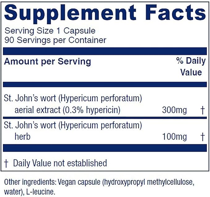 Vitanica St. John's Wort Capsules - Non-GMO Potent 0.3% (900mcg) Hypericin, Saint Johns Wort for Mood, Emotional & PMS Support, Vegan Supplement, 90 Count (St. John's Wort Pro Logo)