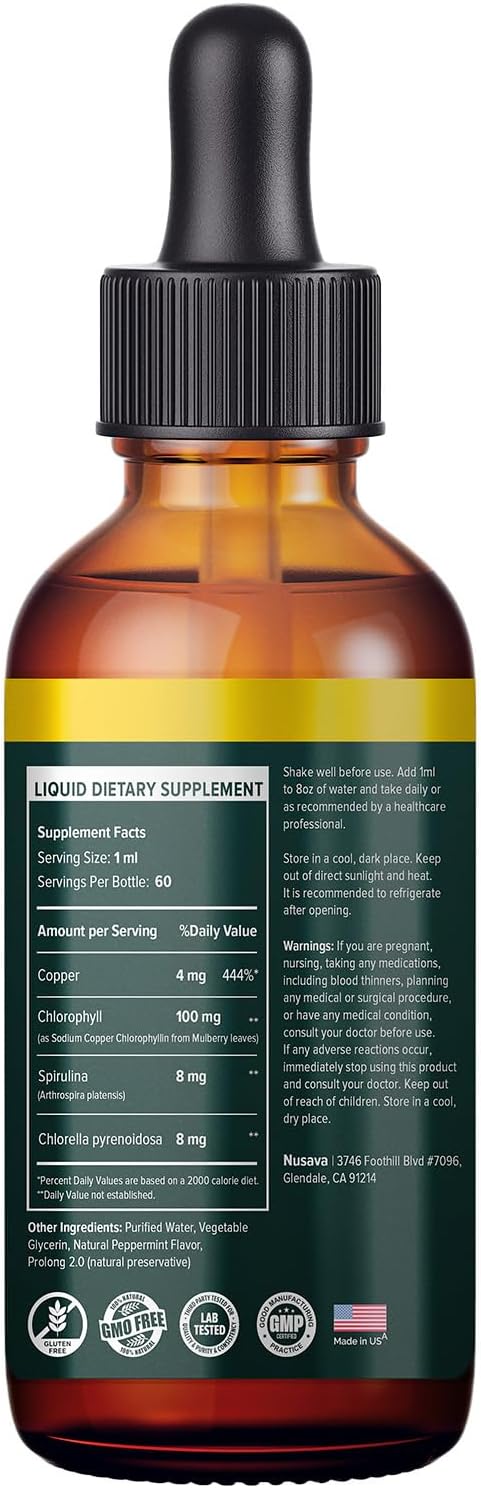 (4 Pack) 4-in-1 Vegan Chlorophyll Liquid Drops 7000mg for Immune Support, Energy, Gut and Skin Health - Liquid Chlorophyll - Internal Deodorant Enriched with Chlorella, Spirulina, & Copper, 8 Fl Oz