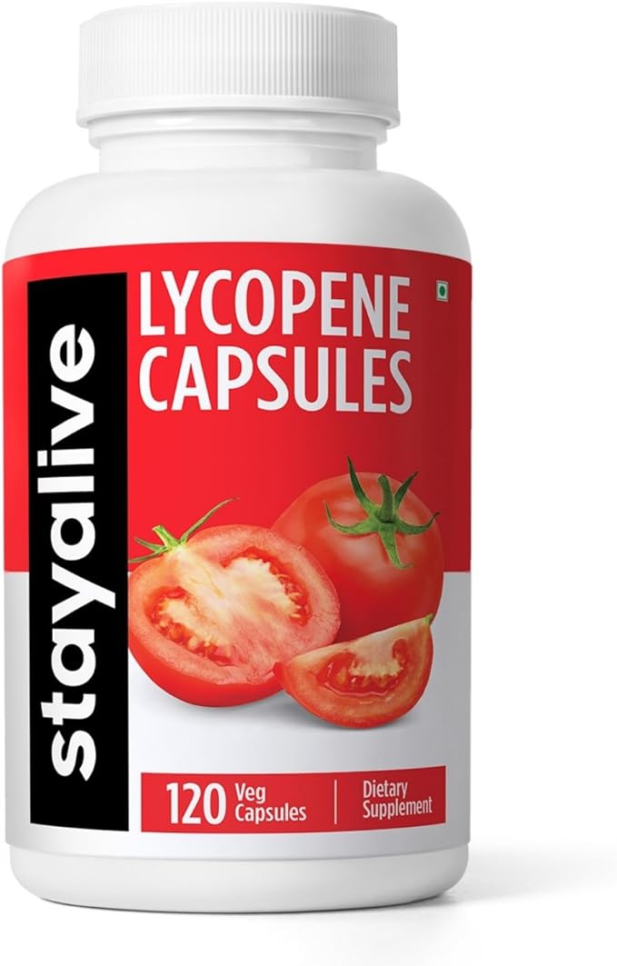 STAY ALIVE Lycopene Supplement for Men 60mg, Natural Tomato Extract Powder, 120 Capsules with 4 Months Supply, 100% Veg Lycopene Complex, Non-GMO and Gluten Free Carotenoid Supplement
