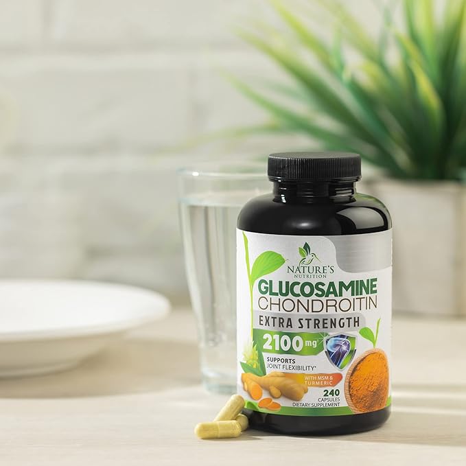 Glucosamine Chondroitin MSM 2100mg Complex - Joint Support Supplement for Joint Mobility & Comfort For Men and Women with Turmeric & Boswellia, Triple Strength Glucosamine Supplements - 240 Capsules