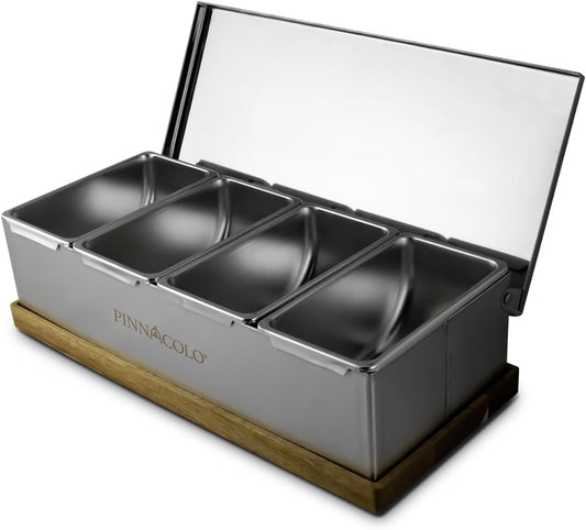 4 Slot Condiment Carrier, Stainless Steel Holders, Silicone Lids, and Gel Packs - Portable and Versatile for Outdoor BBQs and Parties