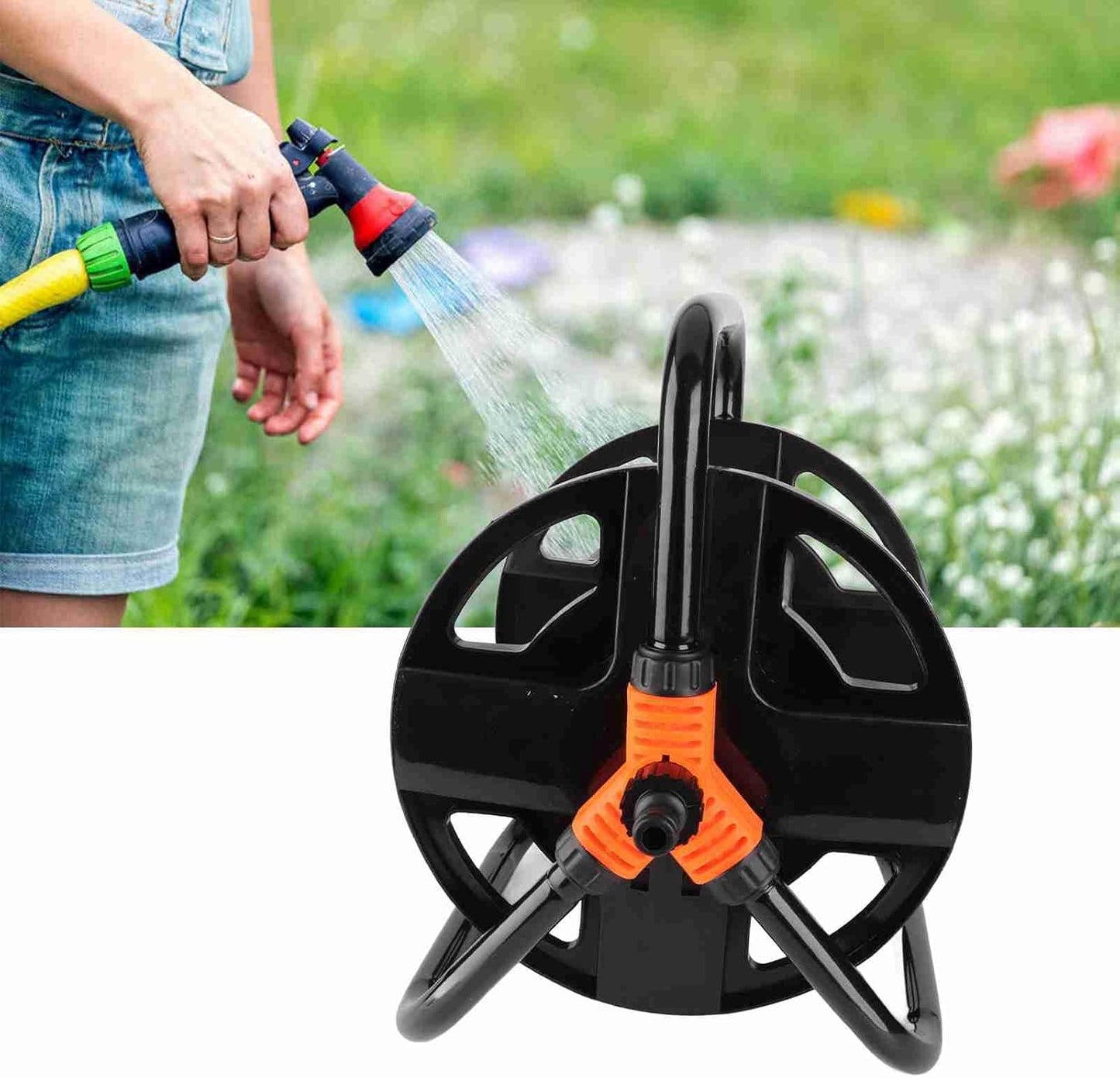 Water Hose Reel Cart, Portable Water Hose Reel Cart Pipe Storage Rack ABS Single Arm Tool for Garden Car Washing Watering