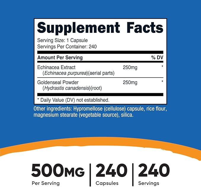 Nutricost Echinacea & Goldenseal Root, 500mg, 240 Capsules - Vegetarian Caps, Non GMO, Gluten Free