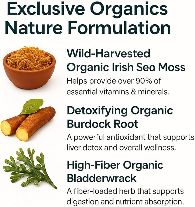 ORGANICS NATURE Irish Sea Moss Capsules 45 Servings | High Potency Seamoss Pills | Dr. Sebi Approved Sea Moss for Energy 90 Vegan Capsules
