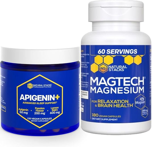 NATURAL STACKS Apigenin for Sleep + Magtech Magnesium Supplement Bundle - Supports Sleep & Brain Health* - 300 Total Capsules