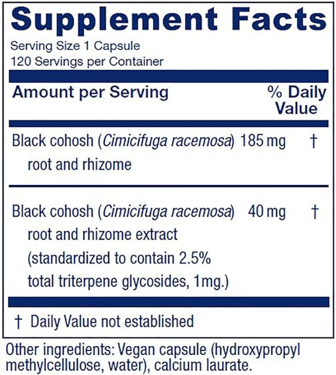 Vitanica Black Cohosh, Cimicifuga Extract Plus, Vegan, 120 Capsules