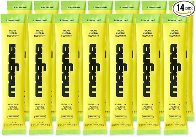 MAGNA Electrolyte Powder Drink Mix for Hydration, Energy & Focus Support with Magnesium L Threonate, Malate & Glycinate, Sodium, Potassium, Vitamin D, B6 & B12, Lemon Lime Flavor, 14 Servings