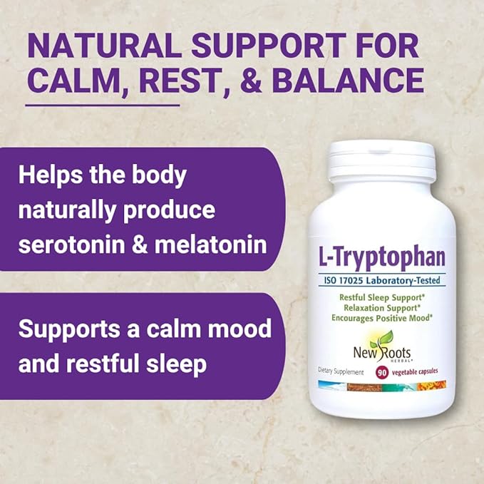 NEW ROOTS HERBAL L-Tryptophan Supplement for Sleep (90 Capsules) 220mg, Herbal Supplement for Healthy Sleep, Mood and Stress Response Support – Gluten-Free, Non-GMO