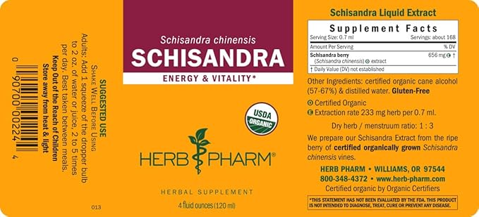 Herb Pharm Certified Organic Schisandra Berry Liquid Extract - 4 Ounce