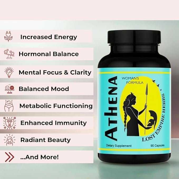 Athena Woman’s Formula | Dong Quai, Shatavari, Pine Pollen, Schisandra, Goji, Seabuckthorn, Longan Herbal Blend for Women | 90 Count - 30 Day Supply