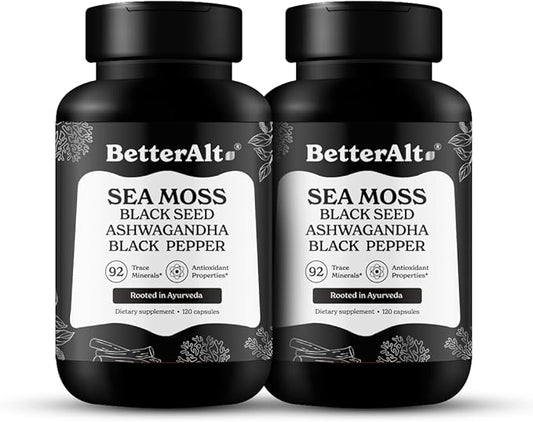 Sea Moss Capsules Pack of 2 with Black Seed Oil, Ashwagandha & Black Pepper for Stamina, Strength & Endurance- High Potency Sea Moss Supplement - 60 Servings, 240 Capsules
