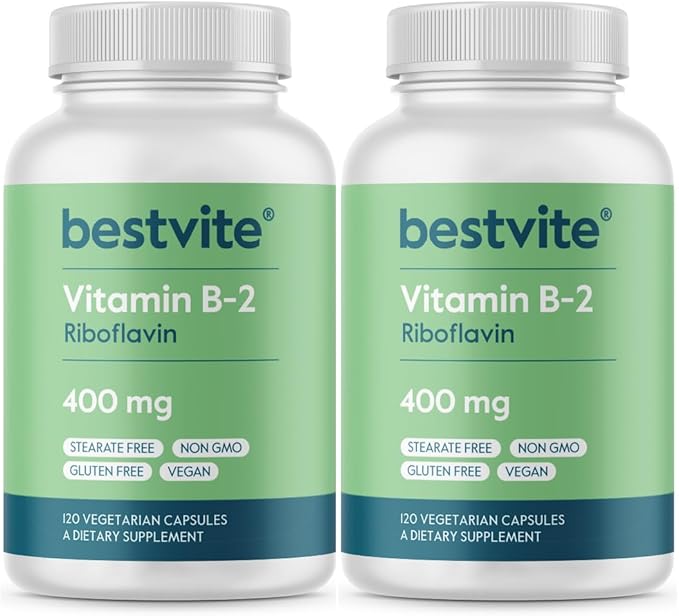 BESTVITE Vitamin B-2 (Riboflavin) 400mg (240 Vegetarian Capsules) (120 x 2) - No Stearates - Vegan - Non GMO - Gluten Free