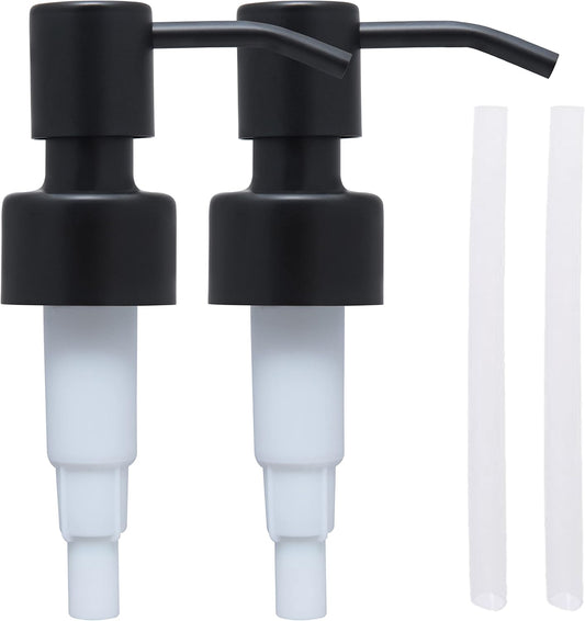 Stainless Steel Soap and Lotion Dispenser Pumps, Replacement for Your Bottles (Black Matte, 2 Pack)