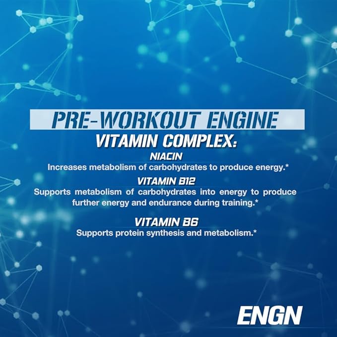 EVL Intense Pre Workout with Creatine - ENGN Energizing Pre Workout for Men Powder Drink for Lasting Energy Focus and Recovery - with Beta Alanine Caffeine and L Theanine - Blue Raz