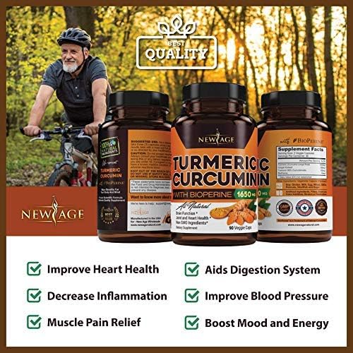 NEW AGE Turmeric Curcumin with Bioperine Capsules - Natural Joint & Healthy Support with 95% Standardized Curcuminoids for Potency & Absorption - Non-GMO, Gluten Free (90 Count (Pack of 1))