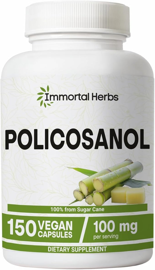 Policosanol 100mg Capsules, Derived from Sugar Cane, 150 Pills, Non-GMO and Gluten-Free Policosanol Supplement for Women and Men