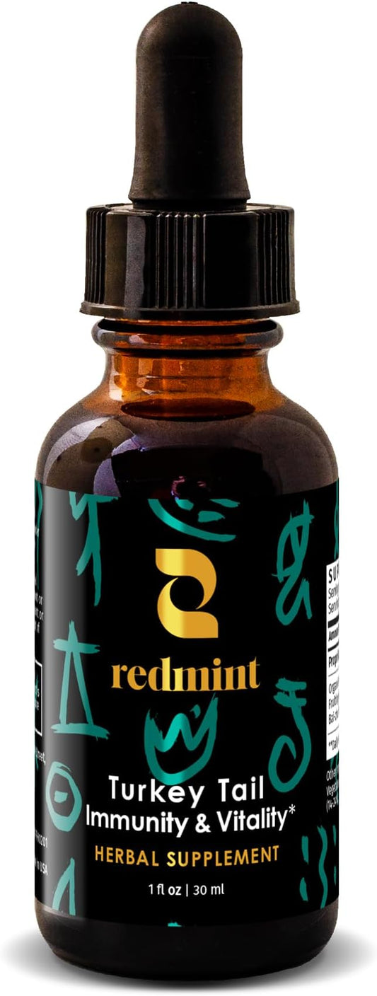 Redmint Turkey Tail Mushroom Herbal Tincture -Immunity & Vitality | Rooted in Ancient TCM Wisdom | Turkey Tail Extract for Immune Support and Digestive Health | Organic Mushroom Supplement | 1 Fl oz