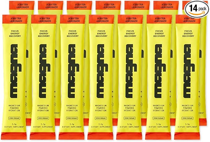 MAGNA Electrolyte Powder Drink Mix for Hydration, Energy & Focus Support with Magnesium L Threonate, Malate & Glycinate, Sodium, Potassium, Vitamin D, B6 & B12, Tea Lemonade Flavor, 14 Servings
