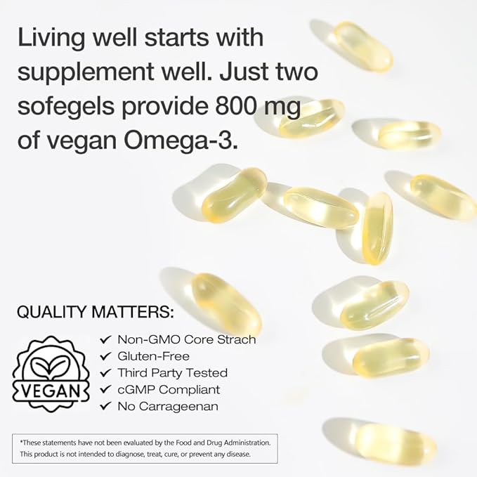 Vegan Omega-3 DHA Supplements - Premium Fish Oil Alternative from Algae Oil | 90 Carrageenan Free Softgels | Plant Based Algal DHA Essential Fatty Acids, Non-GMO (Algae, 90 Count (Pack of 2))