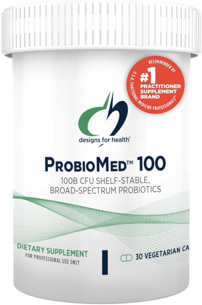 Designs for Health ProbioMed 100 - Probiotics for Digestive Health - 10 Strains with Lactobacillus Acidophilus Probiotic + Lactobacillus Rhamnosus - Gut Health + Immune Support Supplement (30 Caps)