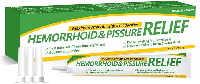 Hemorrhoid & Fissure Relief Cream Ointment with Hemorrhoid Treatment Maximum Strength Fast-Acting Formula for Pain, Itching, Swelling