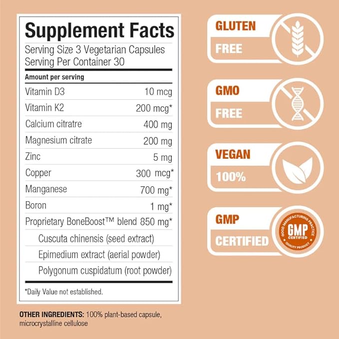 BoneBoost, Natural Bone Health Supplement, 60 Capsules, Manufactured in USA, Non GMO, Gluten Free