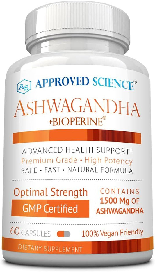 Approved Science Ashwagandha 1500mg with Bioperine® and Ginger - Mood and Energy Support - 60 Vegan Friendly Capsules - 1 Month Supply