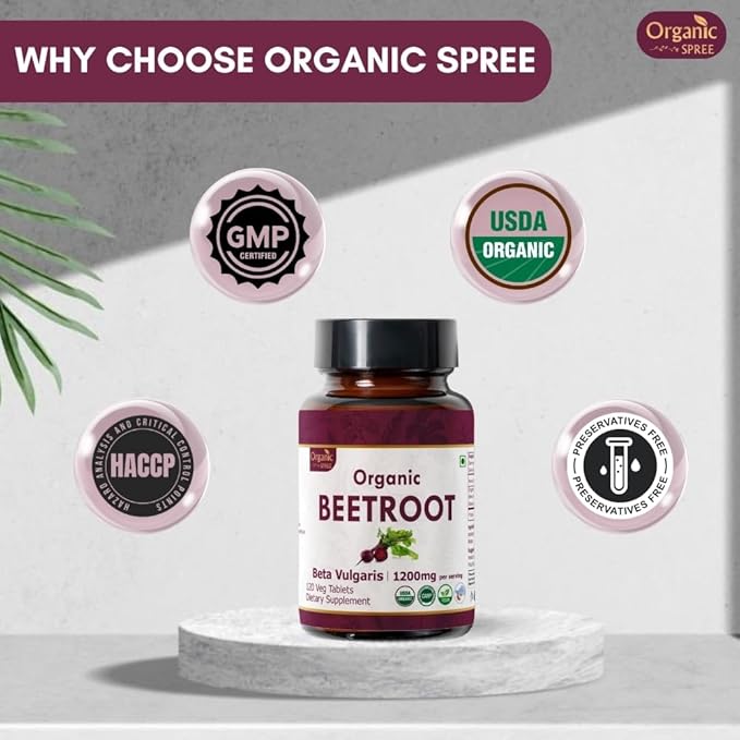Beetroot 120 Tablets | Beta Vulgaris (Beetroot) | USDA Organic Certified | Organic and Natural 120tab - Pack of 3