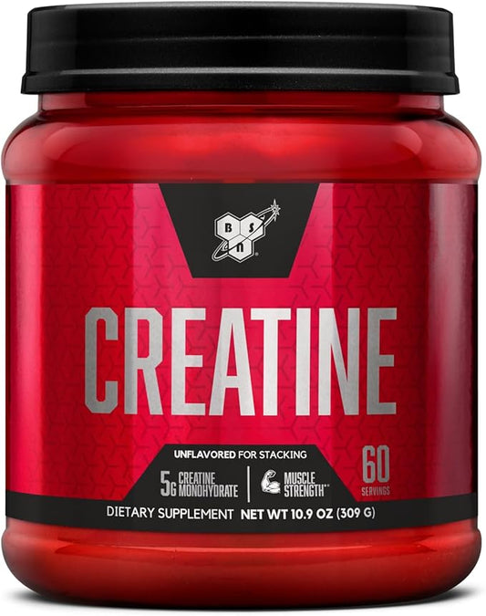 BSN Micronized Creatine Monohydrate Powder, Unflavored, 60 Servings, Supports Muscle Strength, 5g (5000mg) per Servings,Pure & Gluten Free, 5g (5000mg) per Servings