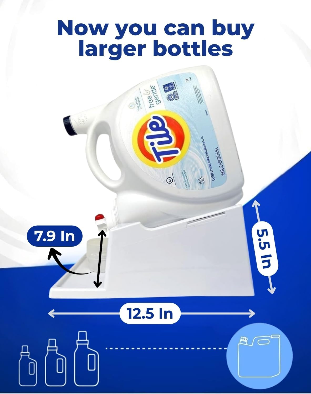 TidyFriend Liquid Laundry Detergent Holder Stand with Drip Tray & Rubber-Grip Feet, Stand for Laundry Room Organization and Storage, Fabric Softener Dispenser with Cup Holder for Easy Pouring (White)